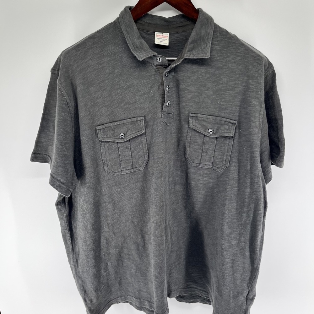 Lucky Brand Handcrafted Cotton Polo with Pockets XXL Gray